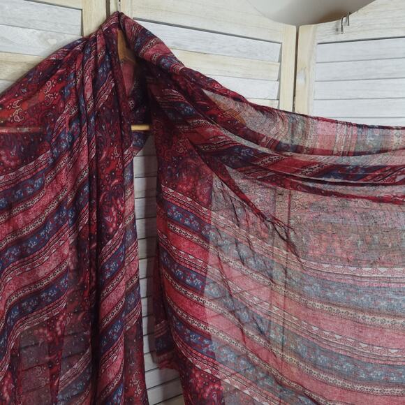 Red Blue Large Scarf Pashmina Wrap Sheer Light Shawl Patterned 40x72 - Picture 6 of 7